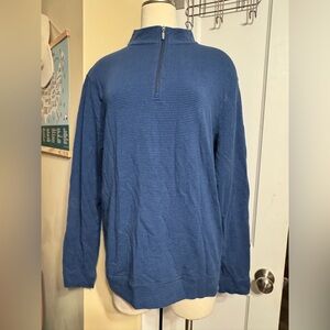 Tasc Sweater Mens Lrg Blue Striped 1/4 Zip Pullover Cotton Bamboo Long Sleeve